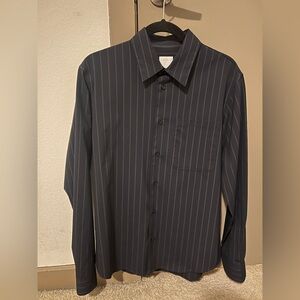 Sandro Navy Viscose Dress Shirt with Pinstripes